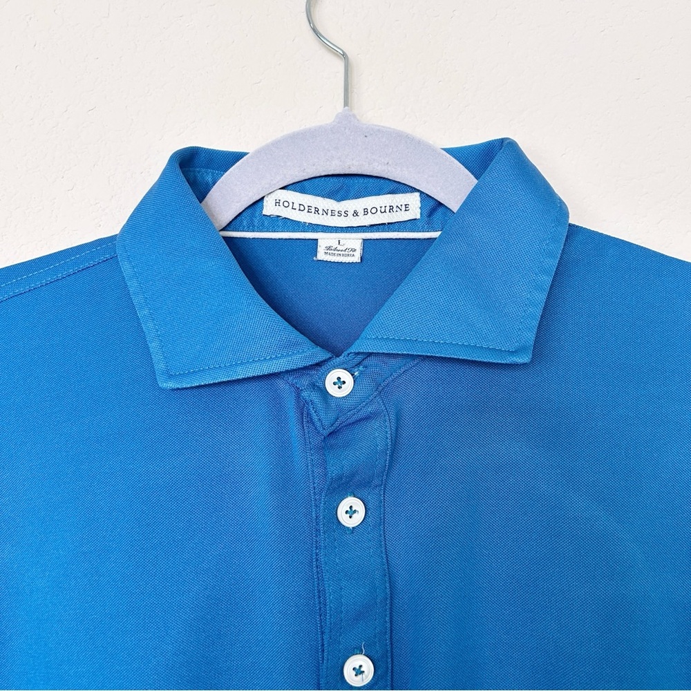 Holderness & Bourne The Macdonald Knit Polo teal / blue Size L - Picture 4 of 8